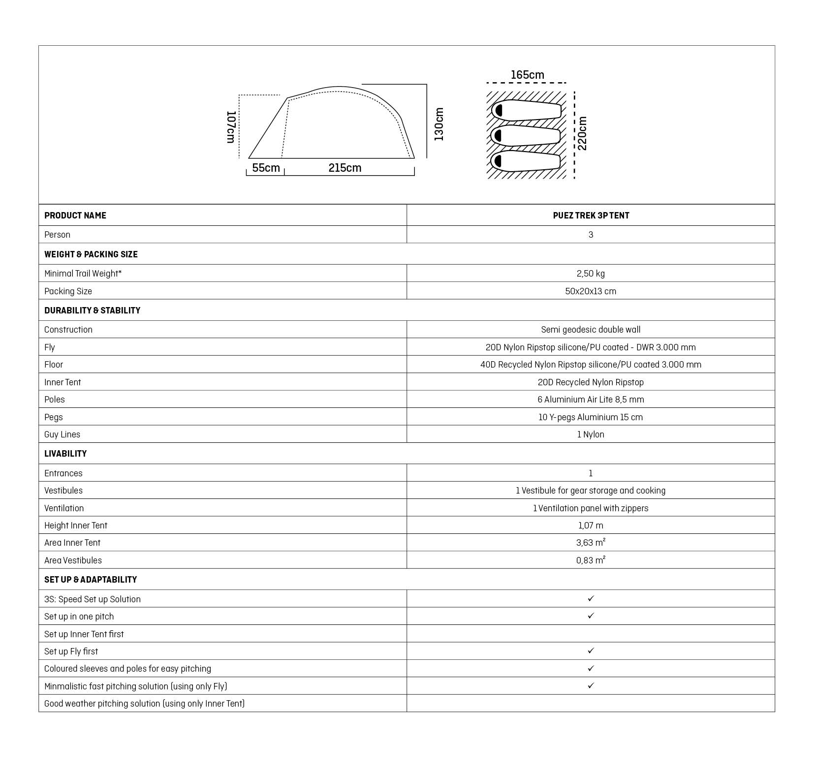 Puez Trek 3-Personen Zelt alloy