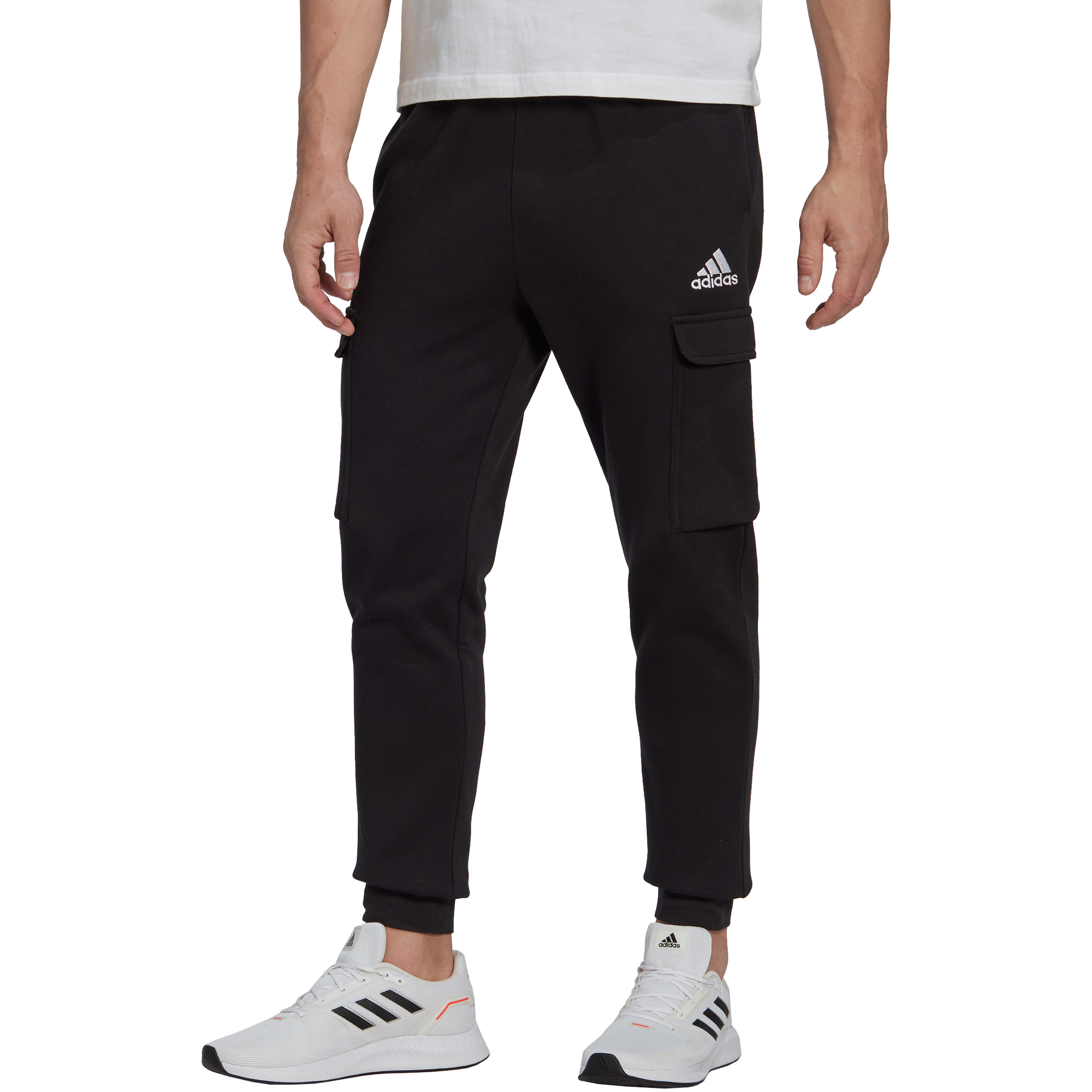 Essentials Fleece Regular Tapered Cargo Sweatpants Men black