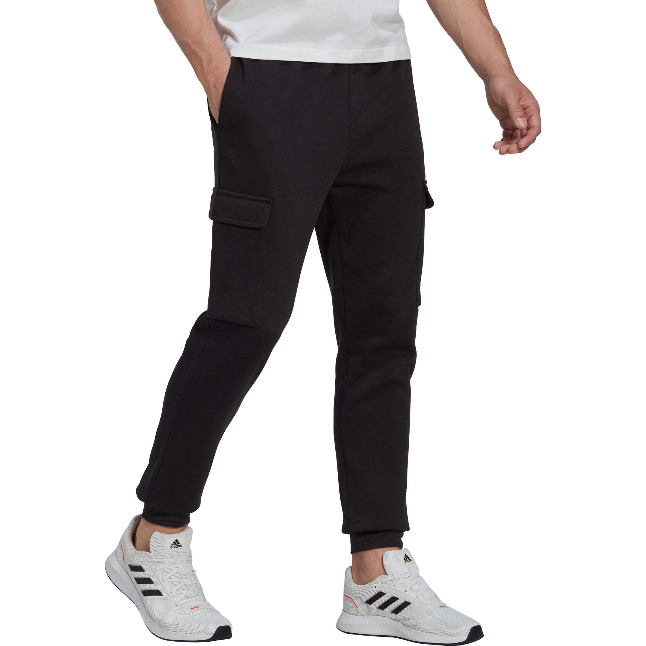 Essentials Fleece Regular Tapered Cargo Sweatpants Men black